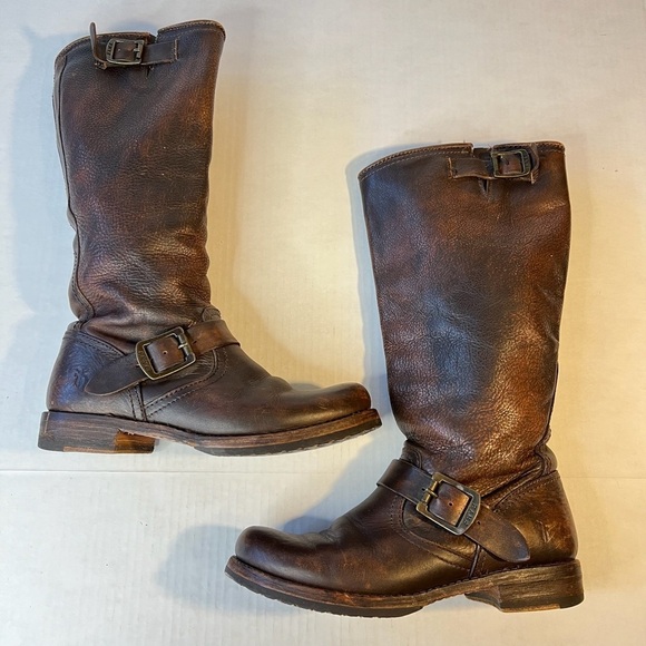 Frye Sz 7 Veronica Slouch Distressed Brown Leather Knee Boots - Picture 6 of 14